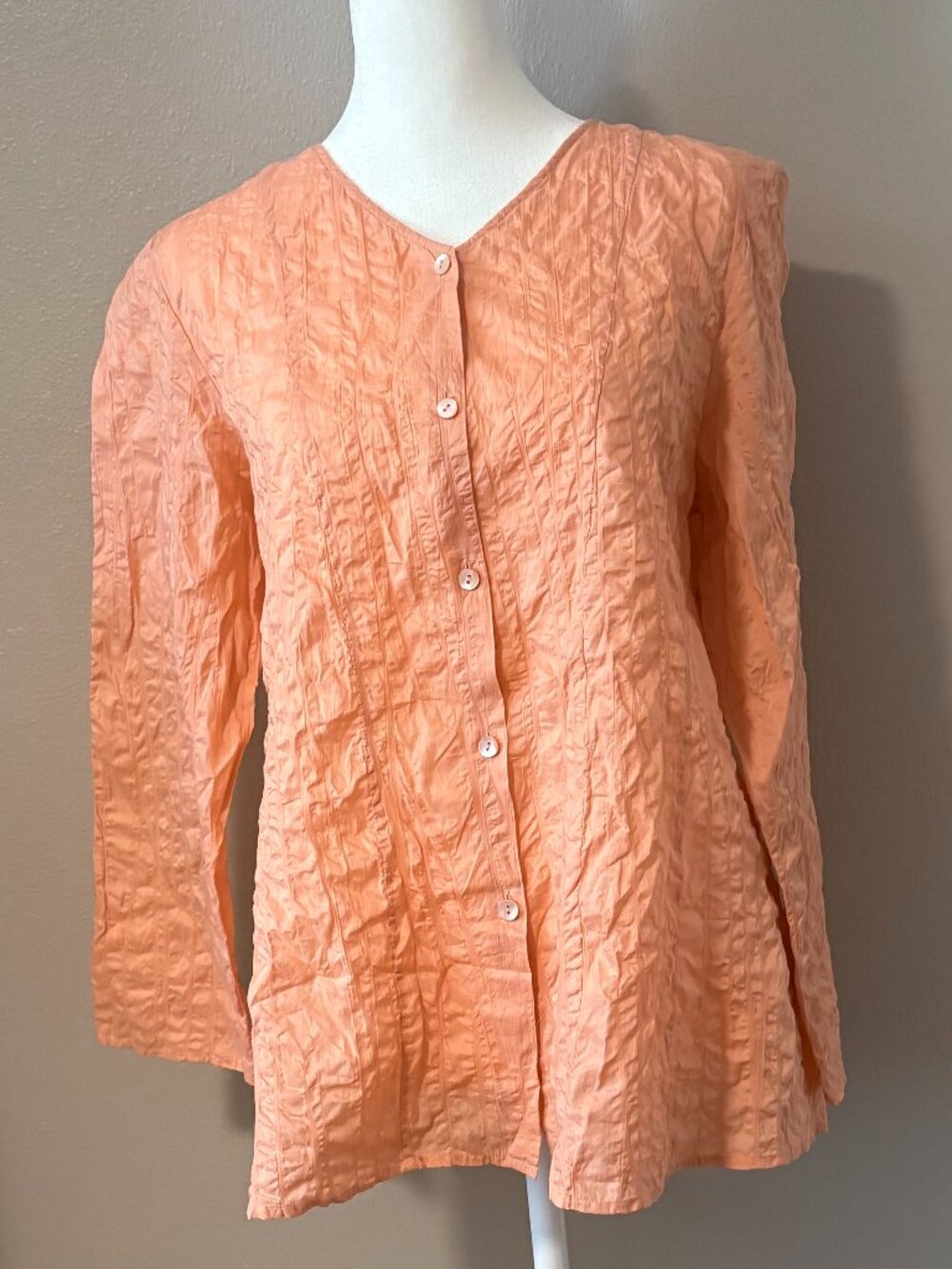 Eileen Fisher Peach Crinkle 3/4 Sleeve Top M